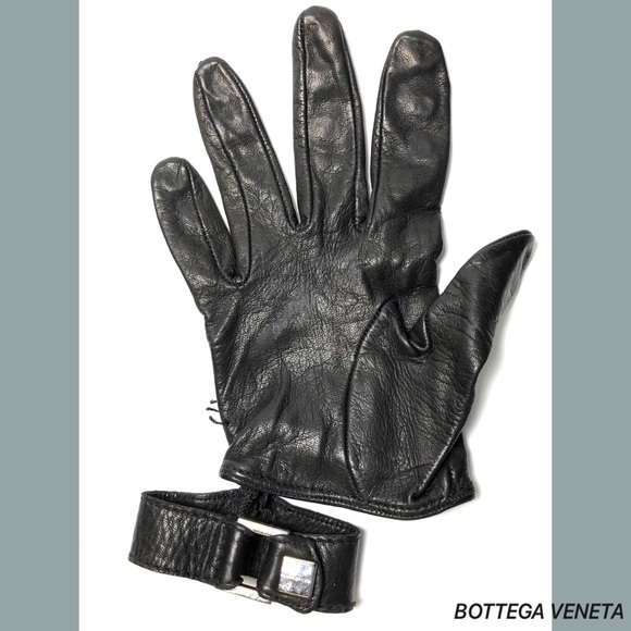 Bottega Veneta Black Red Leather Stud Gloves Size7 - Picture 5 of 8